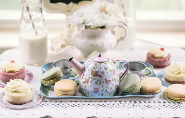 Молоко, пирожное, десерт, сладкое, macaron