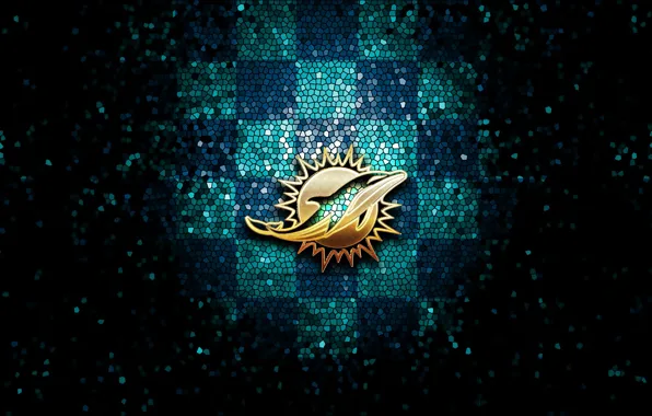 Wallpaper, sport, logo, NFL, glitter, checkered, Miami Dolphins