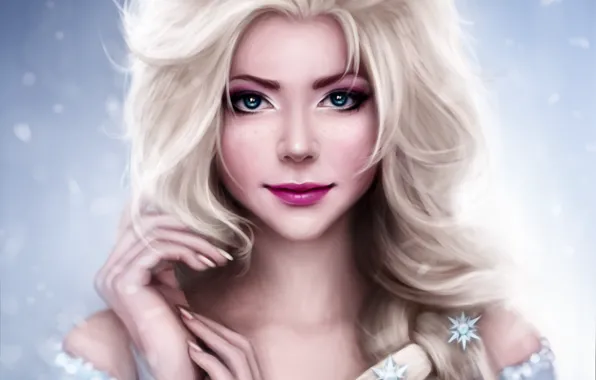 Картинка девушка, снежинки, руки, арт, коса, Mochifin, Elsa, FROZEN