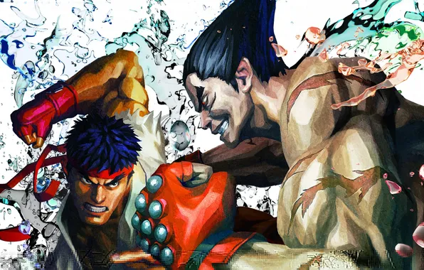 Картинка fighting, Street Fighter X Tekken, Ryu, Kazuya Mishima, capcom, namco