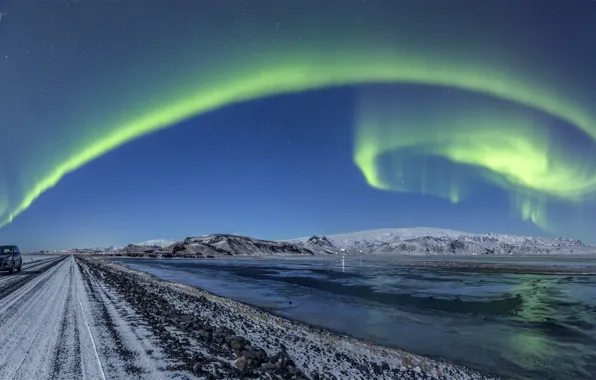 Зима, северное сияние, Исландия, Iceland, Ford Kuga, фотограф Merphy Sergey, мыс Dyrholaey