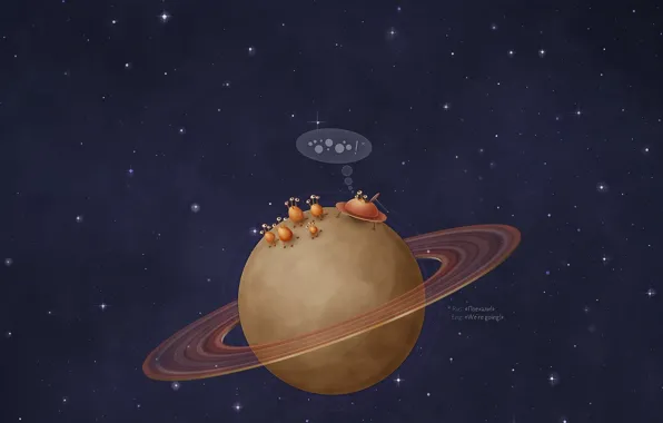 Картинка космос, планета, сатурн, летающие тарелки