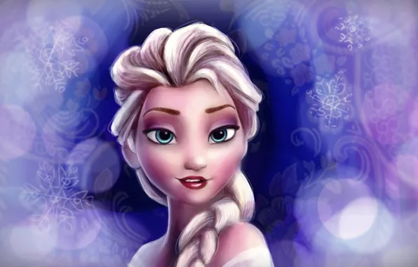 Картинка девушка, снежинки, блондинка, коса, боке