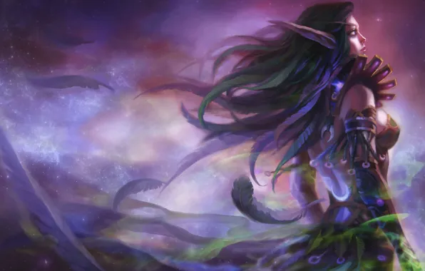 Картинка магия, фэнтези, эльфийка, WarCraft, друид, by shuzong