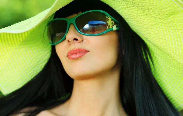 Лето, девушка, лицо, очки, солнечные. шляпа