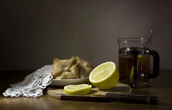 Картинка лимон, чай, еда