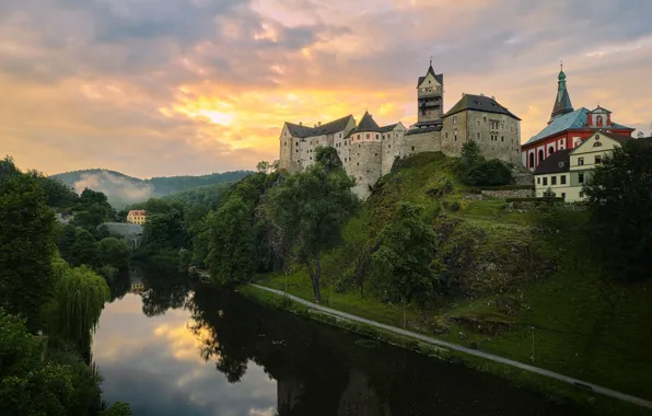 Картинка пейзаж, природа, река, замок, холмы, Чехия, Григорий Бельцев, Локет