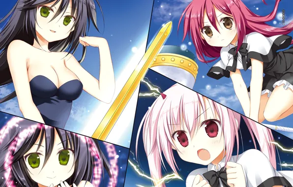 Девушки, Меч, Магия, Коллаж, Juuoumujin no Fafnir
