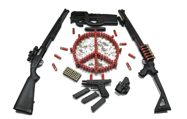 Картинка пистолет, оружие, знак, автомат, патроны, помповое ружьё