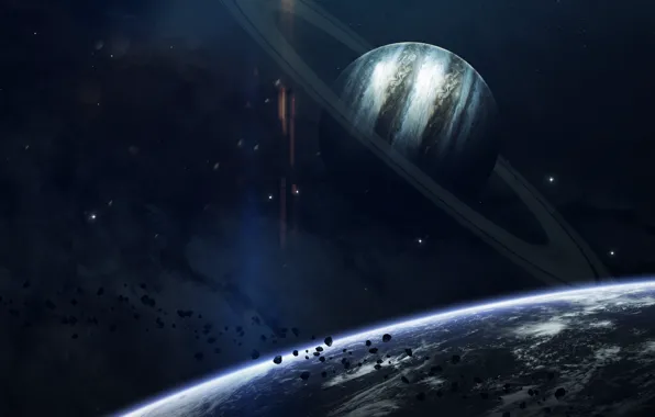 Звезды, Планета, Космос, Планеты, Planets, Кольцо, Арт, Stars