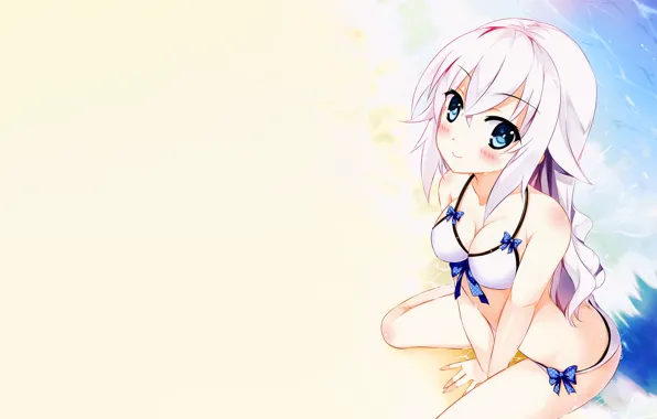 Girl, sexy, cleavage, beach, long hair, boobs, anime, beautiful