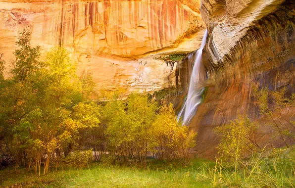 Картинка осень, горы, скала, водопад, Юта, США, Lower Falls, Grand Staircase-Escalante National Monument