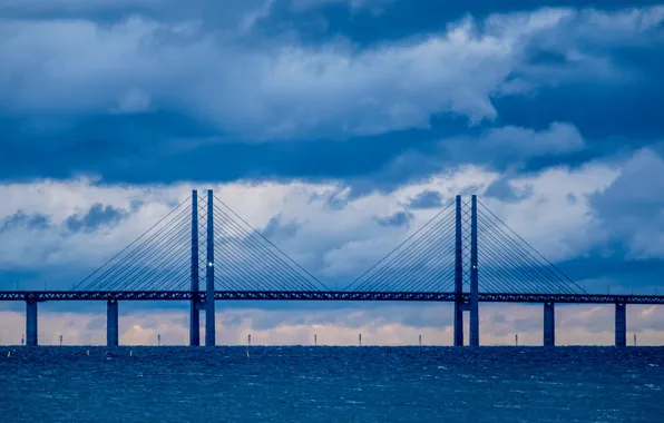 Sea, bridge, clouds, wind