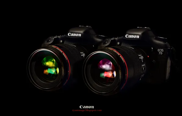 Обои, черный фон, Canon, EF 100mm F2.8L macro Hybrid IS, EOS 7D, два фотоаппарата