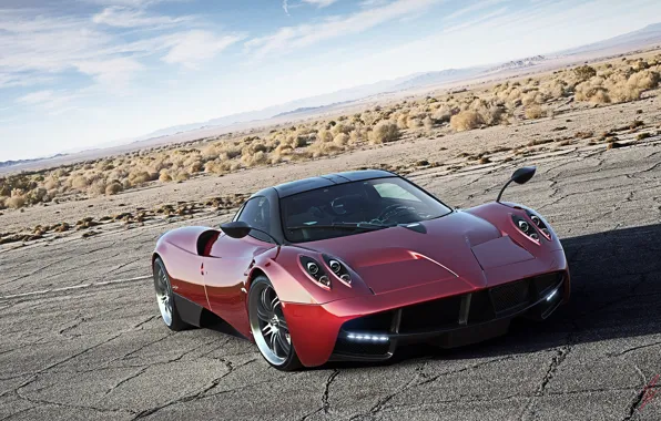 Картинка Red, Pagani, Sky, Power, Front, Road, Supercar, Huayra