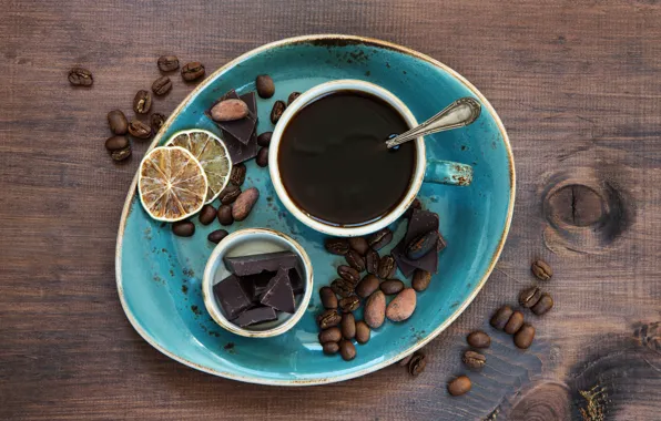 Кофе, шоколад, чашка, cup, chocolate, beans, coffee