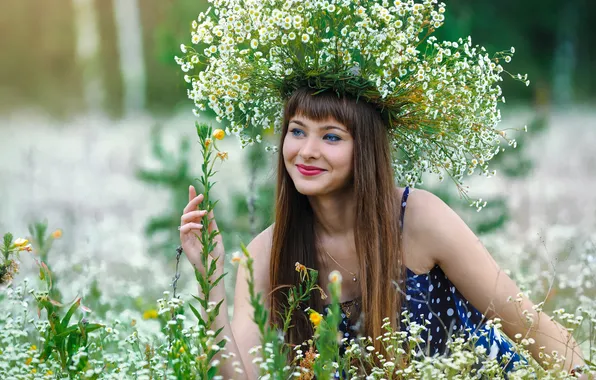Картинка девушка, цветы, природа, венок