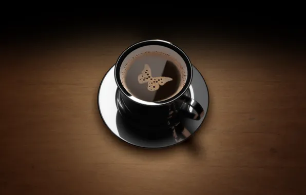 Бабочка, кофе, чашка, пенка