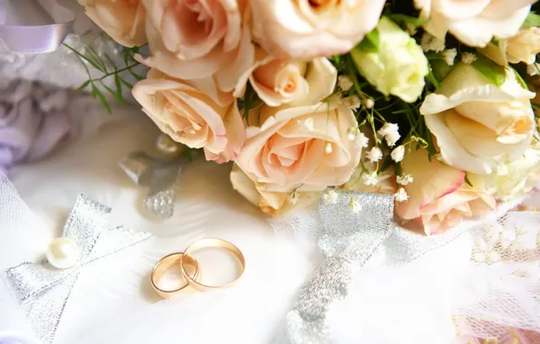 Картинка цветы, бантик, flowers, обручальные кольца, ribbon, бусинка, wedding rings, bead