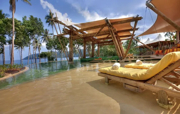 Пальмы, океан, бассейн, Thailand, курорт, resort, Soneva Kiri
