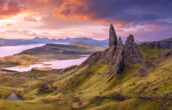 Картинка Скала, Шотландия, Rock, Sunset, Scotland, Isle of Skye, Остров Скай, The Storr