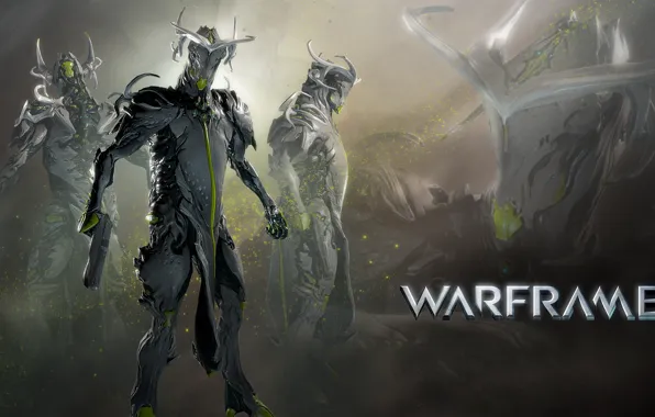 Оружие, игра, искры, солдат, броня, Warframe, вид с разных сторон
