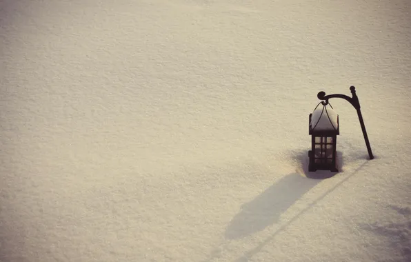 Картинка зима, снег, настроение, минимализм, фонарь