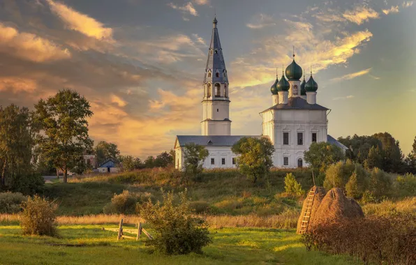 Осень, пейзаж, природа, село, храм, Ярославская область, колокольня, Осенево