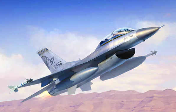 Картинка art, airplane, painting, aviation, General Dynamics F-16 Fighting Falcon, jet