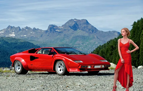 Car, red, girl, lamborghini, supercar