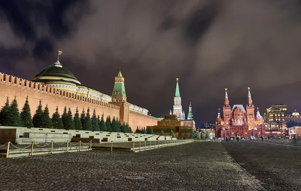 Ночь, город, Москва, кремль, центр, красная площадь
