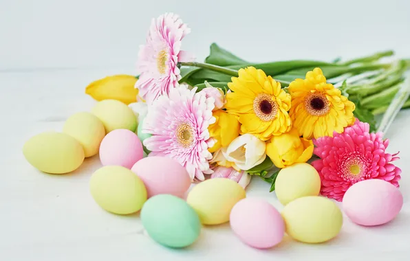 Картинка цветы, яйца, весна, colorful, Пасха, happy, flowers, spring