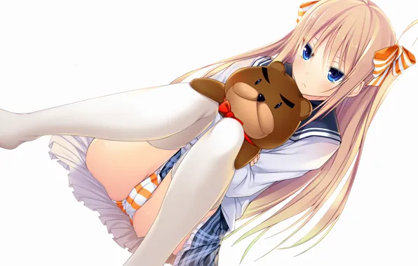Girl, sexy, lingerie, pantsu, school uniform, panties, thighhighs, long hair