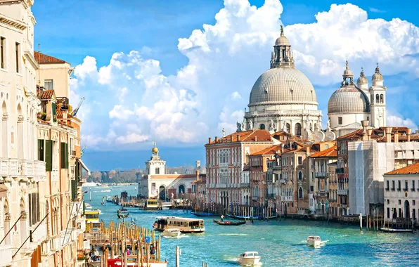Картинка корабль, дома, катер, Италия, Венеция, канал