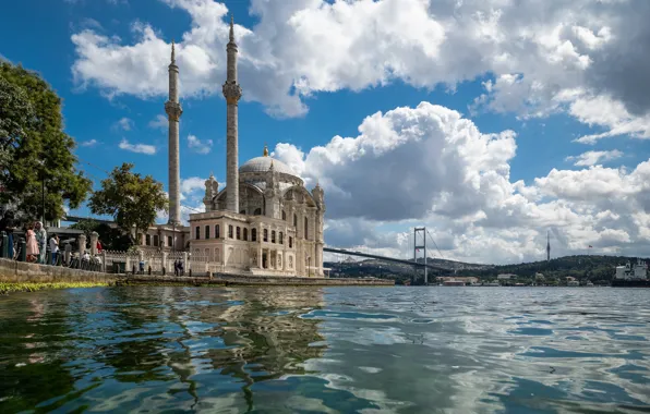 Облака, мост, пролив, мечеть, Стамбул, Турция, Istanbul, Turkey