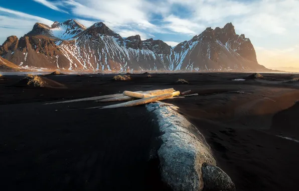 Горы, берег, Vestrahorn