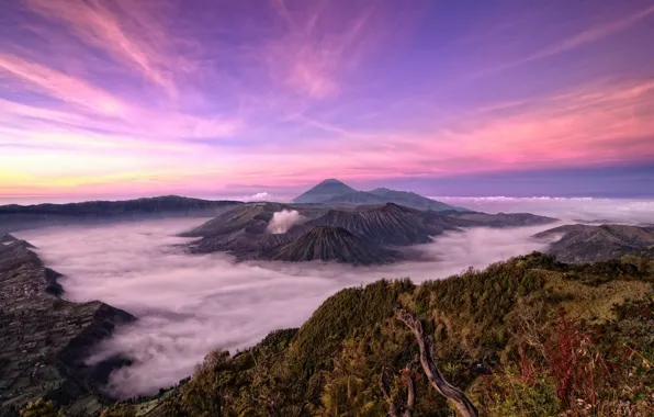 Картинка небо, пейзаж, горы, природа, nature, Indonesia, Taman Nasional Bromo Tengger Semeru