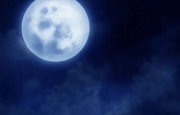 Картинка облака, ночь, луна