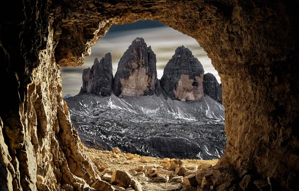 Картинка горы, скалы, Италия, пещера, грот, Доломитовые Альпы