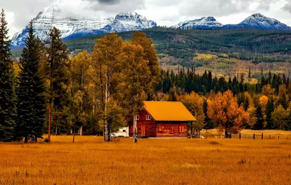 Картинка осень, горы, дом