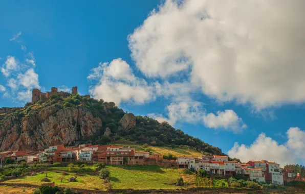 Картинка Небо, Облака, Дома, Замок, Италия, Clouds, Sky, Italy