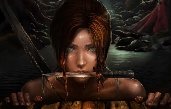 Взгляд, девушка, лицо, нож, Tomb Raider, Lara Croft, Расхитительница Гробниц
