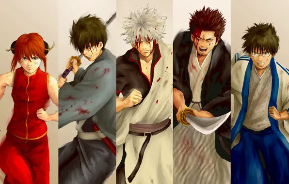 Коллаж, кровь, парень, Gintama, Гинтама