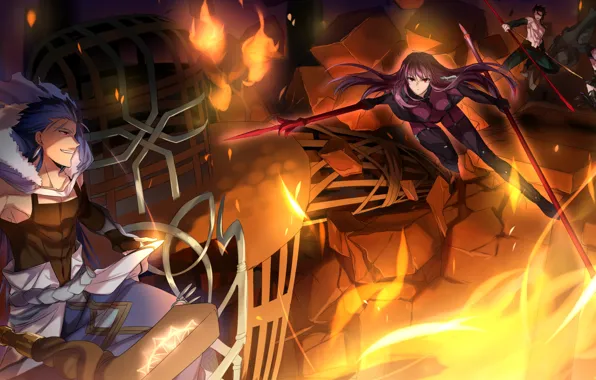 Парни, Fate/Stay Night, лансер, девущка, копейщики, судьба ночь схватки
