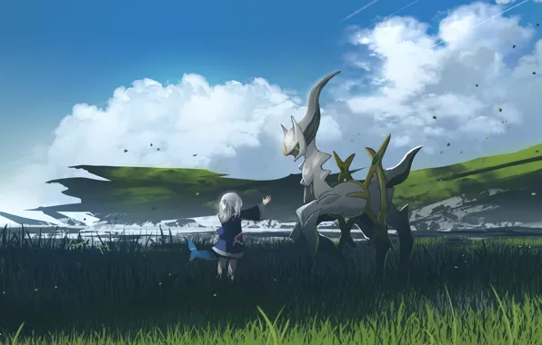 Природа, фантастика, животное, девочка, Pokemon, Virtual Youtuber, Hololive, Gawr Gura