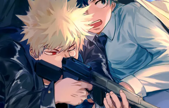 Оружие, парни, двое, My Hero Academia, Boku No Hero Academia, Мидория Изуку, Моя Геройская Академия, …