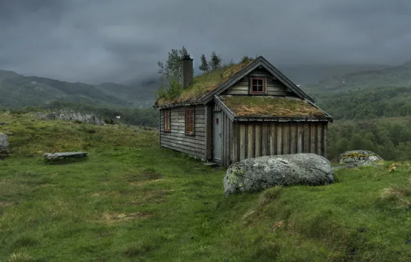 Картинка лето, горы, тучи, дом, Norway, Rogaland, Gullingen