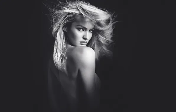 Картинка black&white, girl, monochrome, model, topless, hair, look, blonde