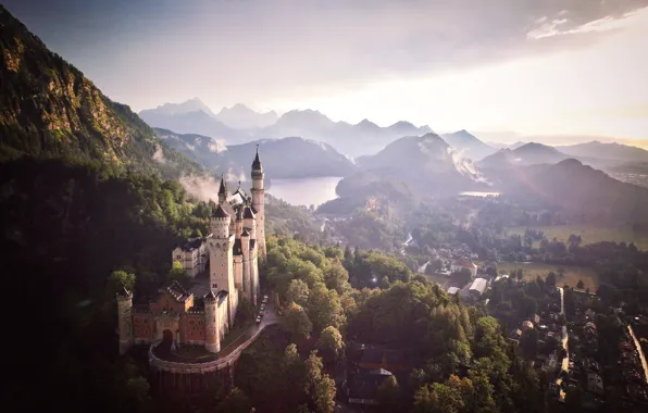 Картинка небо, горы, замок, Германия, долина