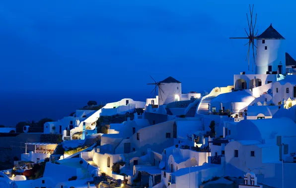 Картинка ночь, греция, Oia Windmills